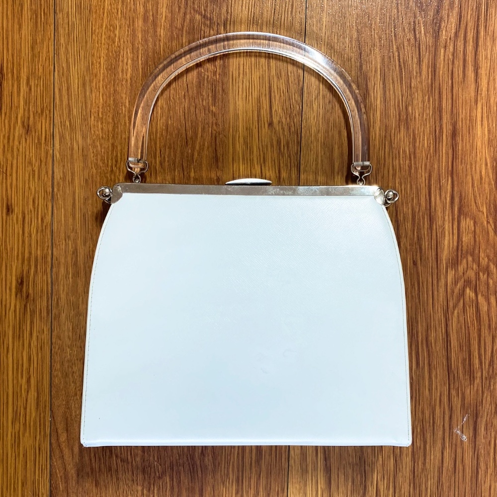 Bags by Edwards 50s 60s vintage white mid century modern top handle handbag